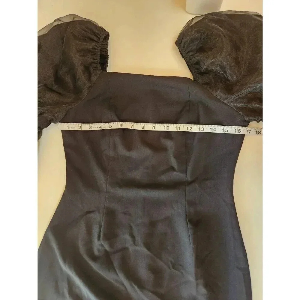 Ivy City Black Knee Length Dress Puff Long Sleeve Sheer Size Small. - Picture 7 of 8